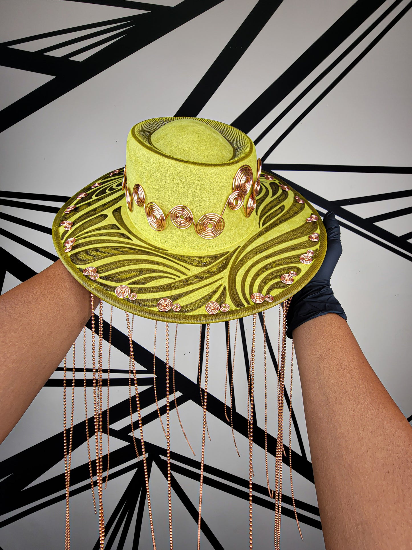 Copper Wire Wrapped Lime Fedora