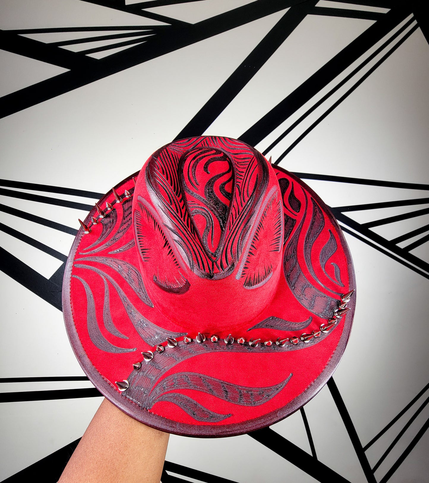 Red Wide Brim Spiked Fedora